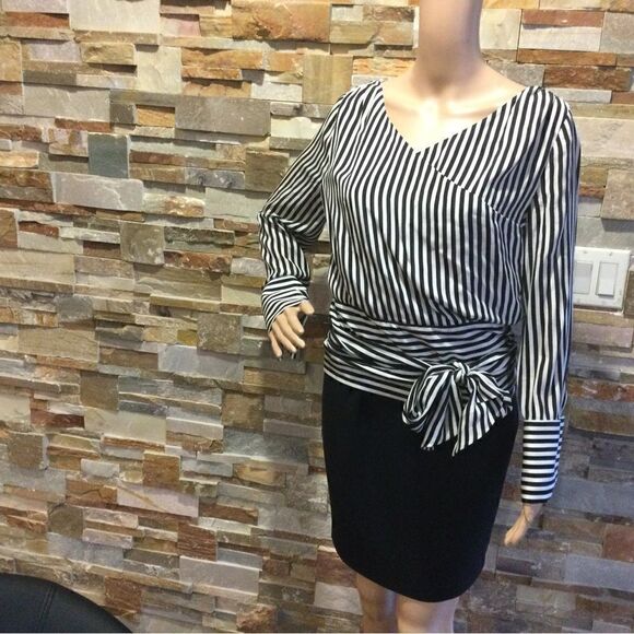 ALICE + OLIVIA Alba Crossover Striped Tie-Waist Silk Blouse - Picture 3 of 11